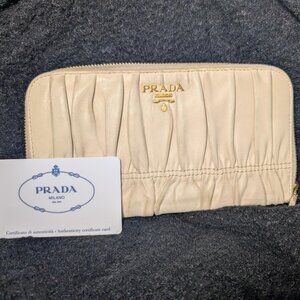 Authentic Prada Tufted Leather Zip Wallet with Original Authenticity Card